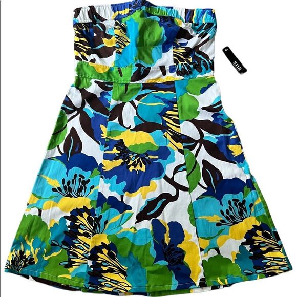 Island Style Strapless Dress NWT Sz 10 tropical white green yellow blue - Picture 1 of 14